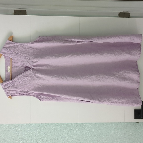 Poetry Minimalist A Shape Linen Lavender Sleeveless V-Neck Dress Sz 12 Pockets - Picture 4 of 7